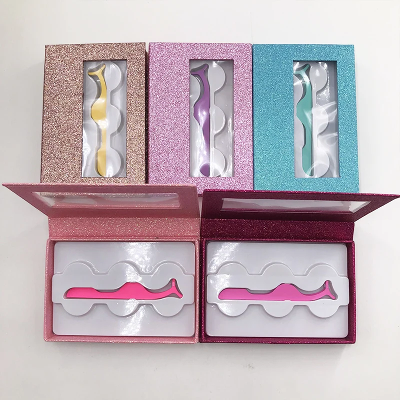 Eyelashes box 3 pairs lashes box with tweezers colorful dramatic lashes book wholesale custom 3D mink lashes vorder supplier