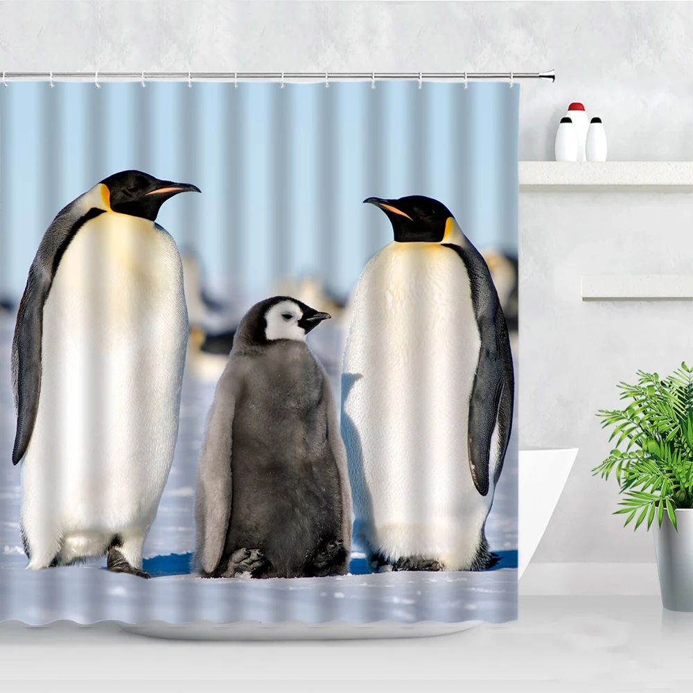 Wild Animal Shower Curtain Dog Glacier Penguin Highland Cattle Cedar Winter Forest Landscape Bath Curtains Fabric Bathroom Decor