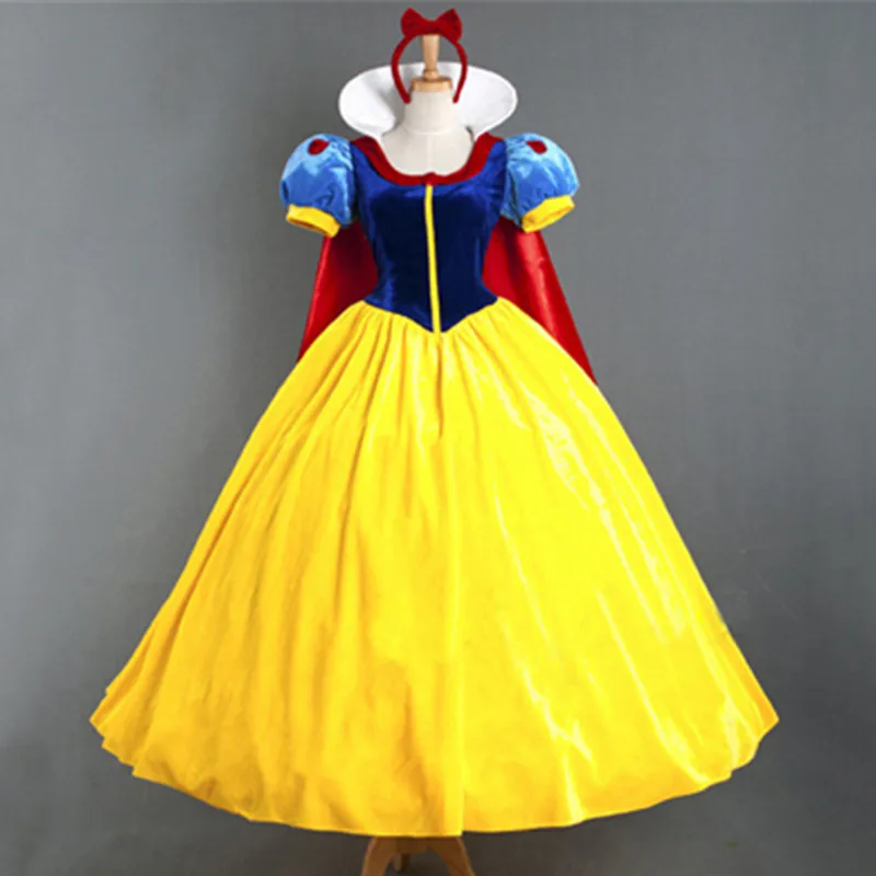 Sexy Flannelette Halloween Party Snow White Princess Costumes Outfit New Adult Womens Fancy Cosplay Dresses With Capes Size S-XL