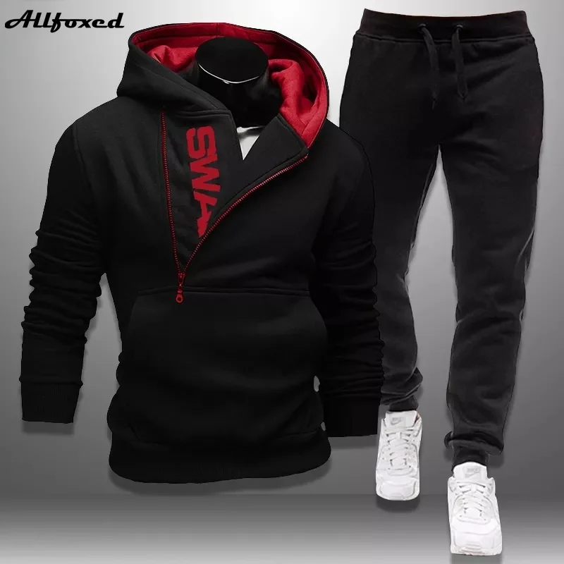 Mens Tracksuits 2 Pieces Set Sweatshirt + Sweatpants Sportswear Zipper Hoodies Casual Male Clothing Large Size 2022 Fashion New