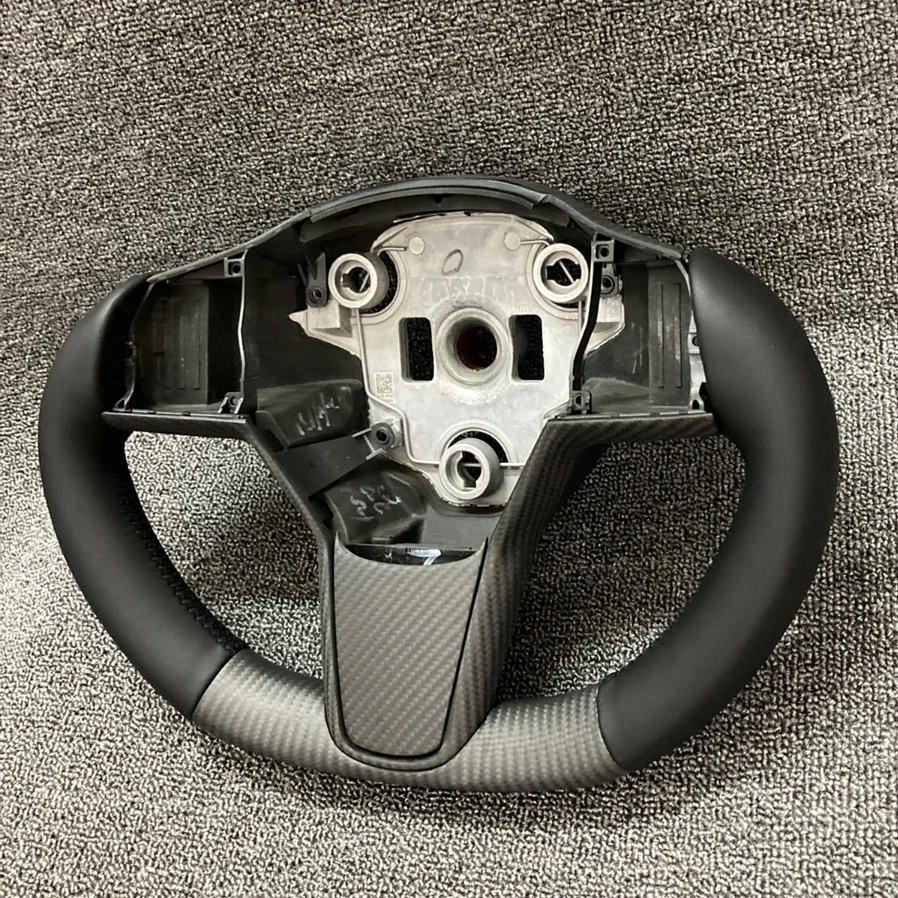 Yoke Steering Wheel Matte Carbon Fiber With Leather Pilot Shape Styling Replacement For Tesla Model 3 2017 2018 2019 2020 2021