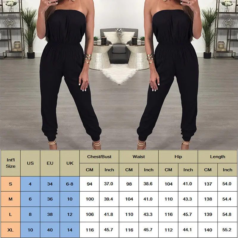 Women's Long Playsuit Women Solid Strapless Off Shoulder Romper Trousers Bandage Party Jumpsuit Sexy Ladies Slim Fit Romper