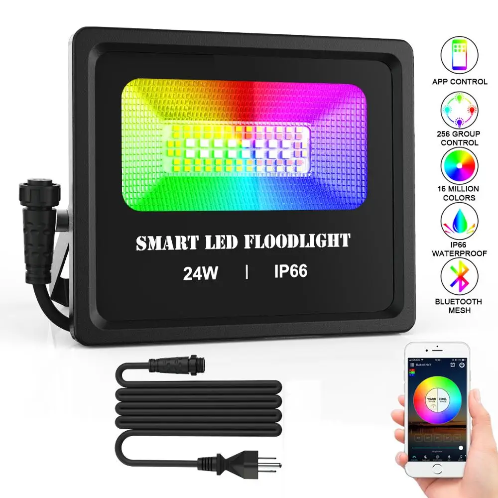 6pcs 24W Smart Led Floodlight Bluetooth Mesh APP Group Voice Control RGB Cold Warn Light Outdoor Spotlight Stage Lighting