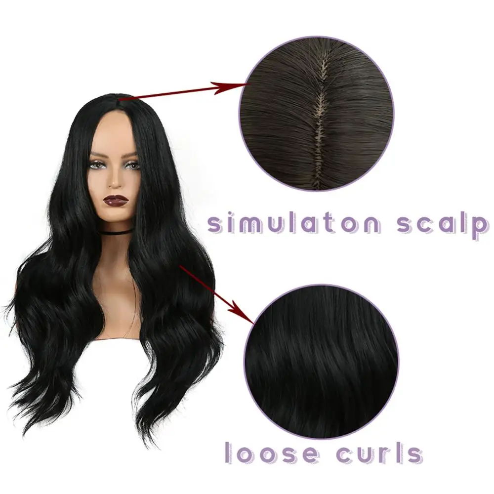 Wigs for  Women Deep  Body Wave Synthetic Heat Resistant Long Wig Natural Black Ash Blonde Pink Cosplay