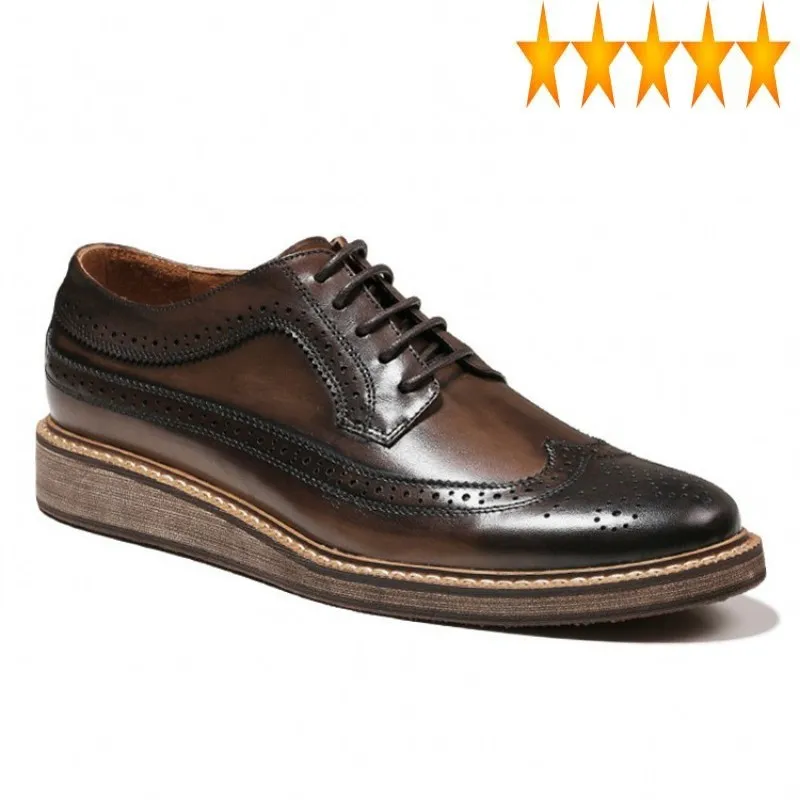 

Luxury Italian Men Brogue Vintage Real Leather Carved Platform Handmade Wedding Business Casual Oxfords Dress Shoes