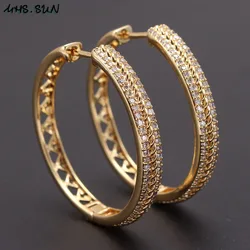 MHS.SUN Hollow Design Women Luxury Round Hoop Earrings Fashion Cubic Zirconia Gold Color Jewelry For Party Gift 1Pair Dropship