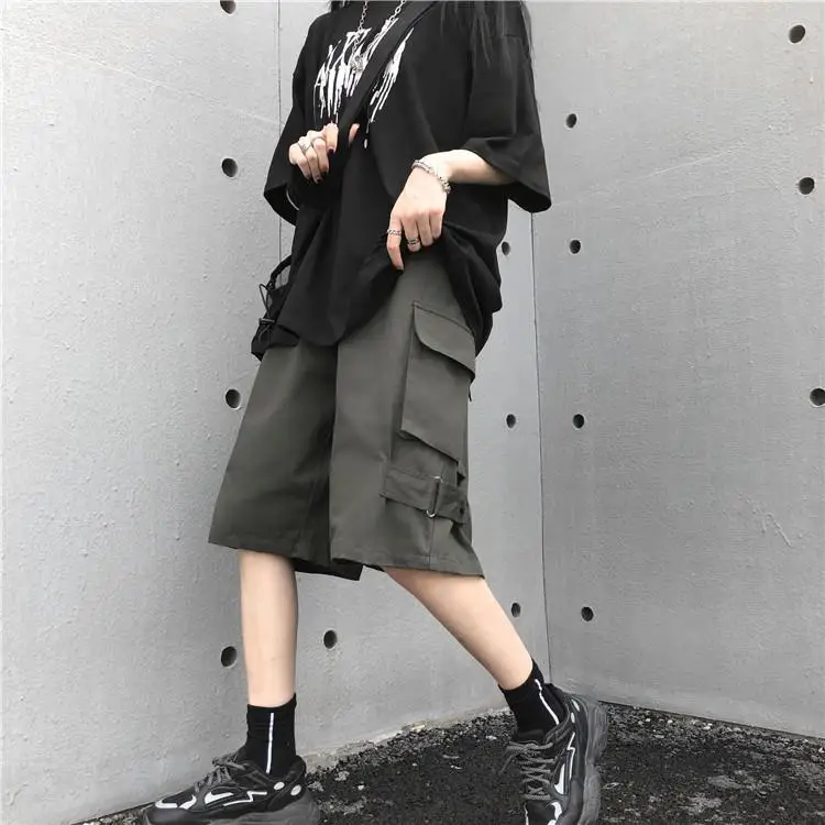 Nowa, w stylu Streetwear męskie spodenki Punk Casual Punk Hip Hop szorty Cargo męskie kieszenie bermudy do kolan Harajuku męskie szorty