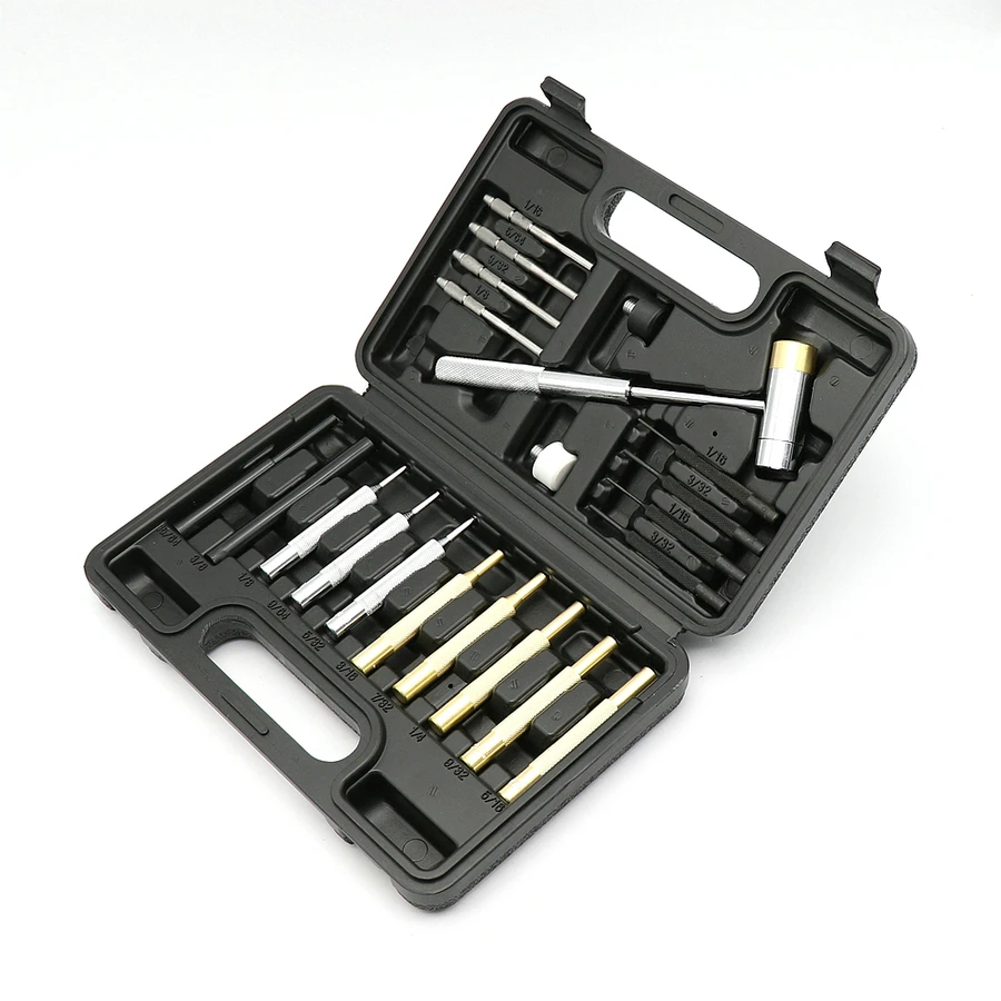 21PC Hammer & Punch Set Brass Steel Plastic Punches Gunsmithing Maintenance Case