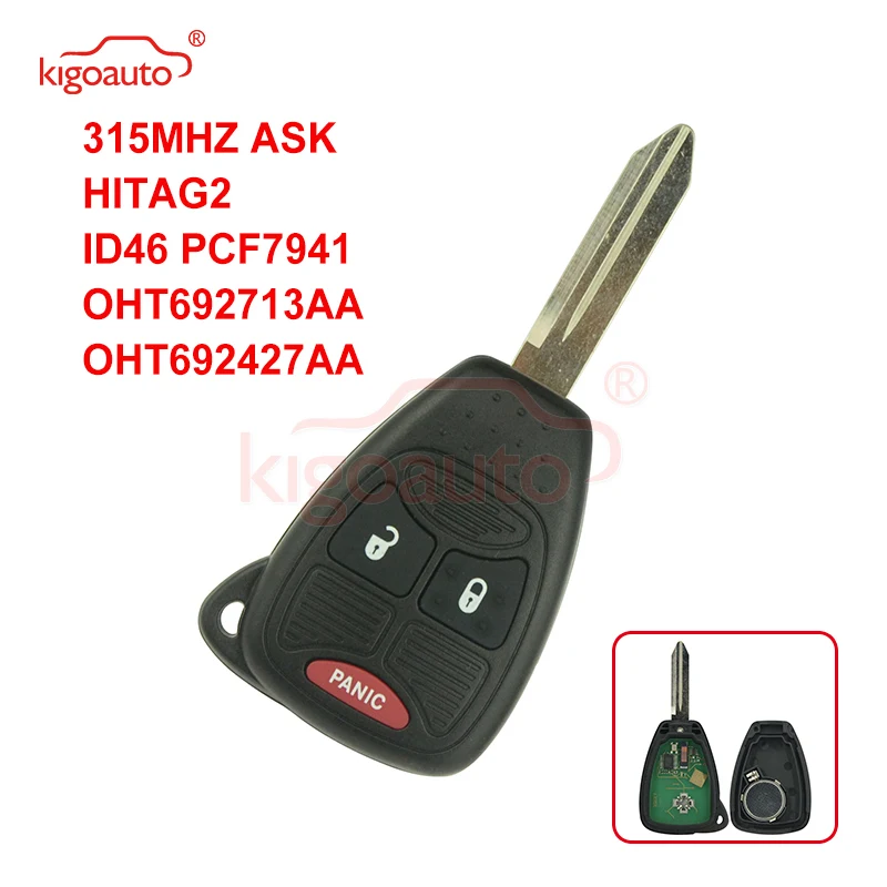 Kigoauto Remote Key 3 Button 315Mhz OHT692427AA For Chrysler Aspen 2007 2008 2009 Caliber Charger Compass Commander