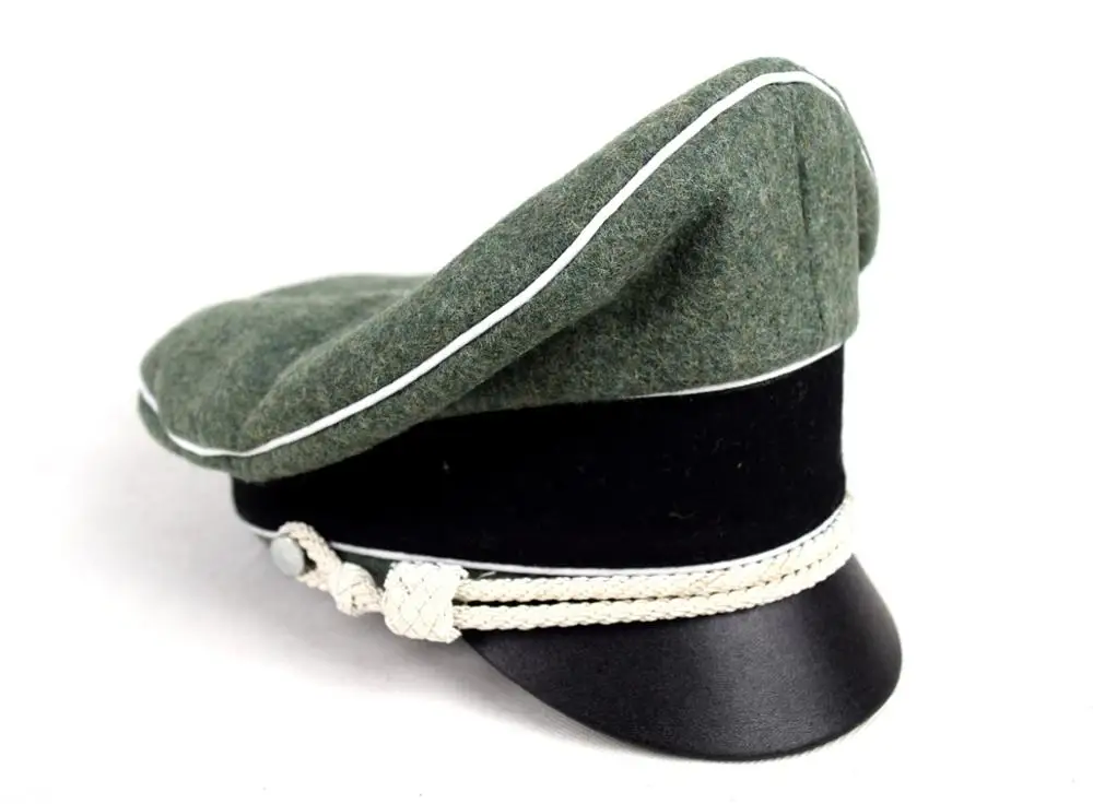 German Field Marshals Generals Officers Crusher Field Visor Hat Cap W White Pipe Silver Chin Cord Sweat Ring Leather