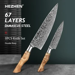 HEZH EN 2PC Kitchen Knife Set Chef Uitility High Carbon Stainless Steel VG Damascus Super Steel 10 Slicing Kitchen knife