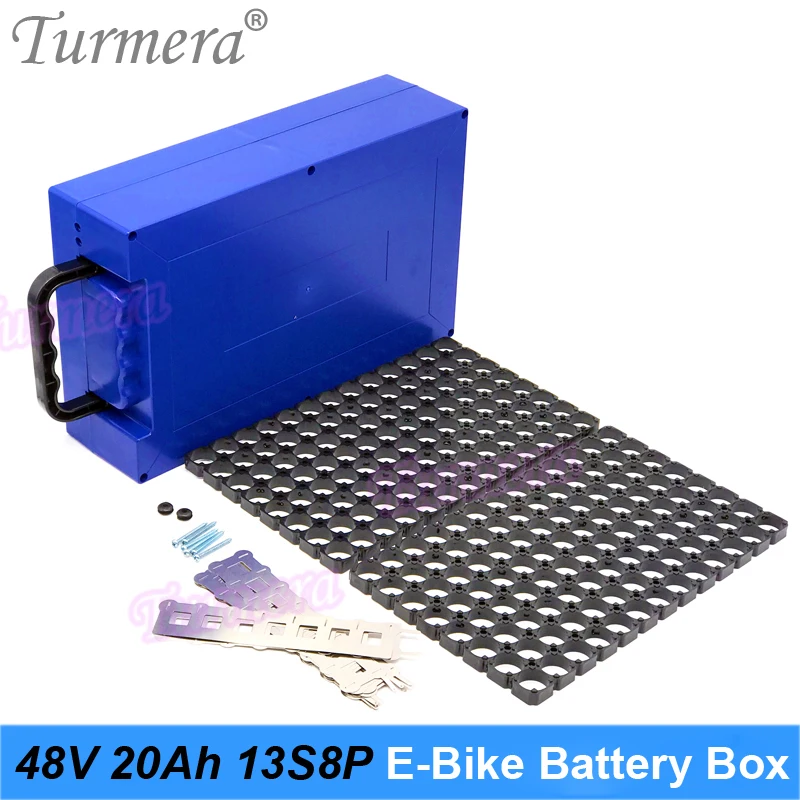 Turmera 48V 20Ah E-Bike Battery Storage Box with Handdle 13S8P 18650 Battery Holder Bracket 13S 15A BMS for 52V Electric Car Use