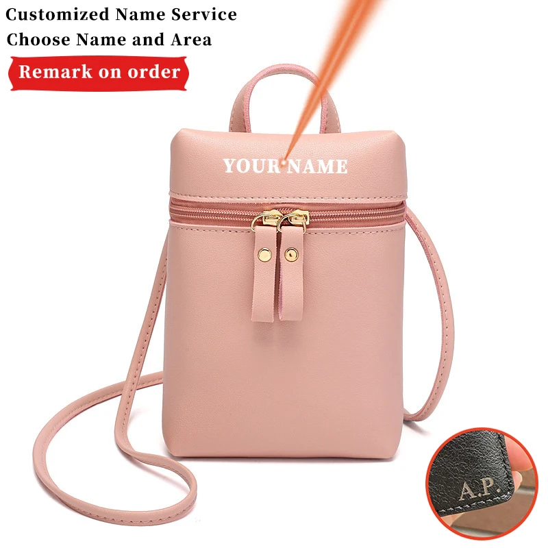 Custom Name Zipper High Capacity Women Shoulder Bag Fashion Casual Messenger Bags Mini Female Cellphone Bag Festival Gift