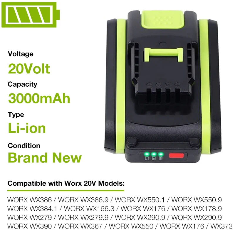 3.0Ah 20V akumulator litowo-jonowy do Worx WA3551 WA3551.1 WA3553 WA3553.2 WA3641 WG629E WG546E WU268 do elektronarzędzi Worx