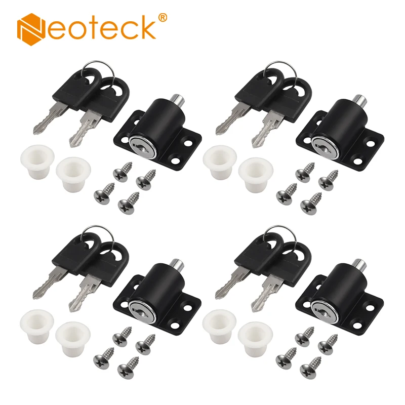 Neoteck 4 Pcs Aluminum Alloy Black Sliding Patio Door Catches Set Window Bolt Security Lock with Key Window Restrictor Locks