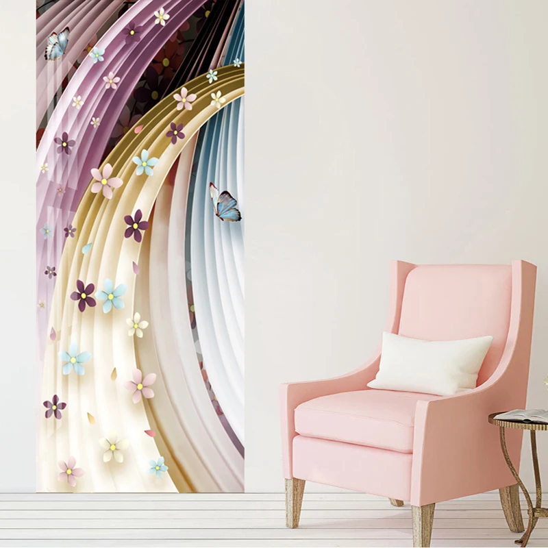 Color Geometry Door Sticker Modern 3D Abstract Flower Art Wallpaper Living Room Bedroom Home Decor PVC Waterproof 3D Door Murals