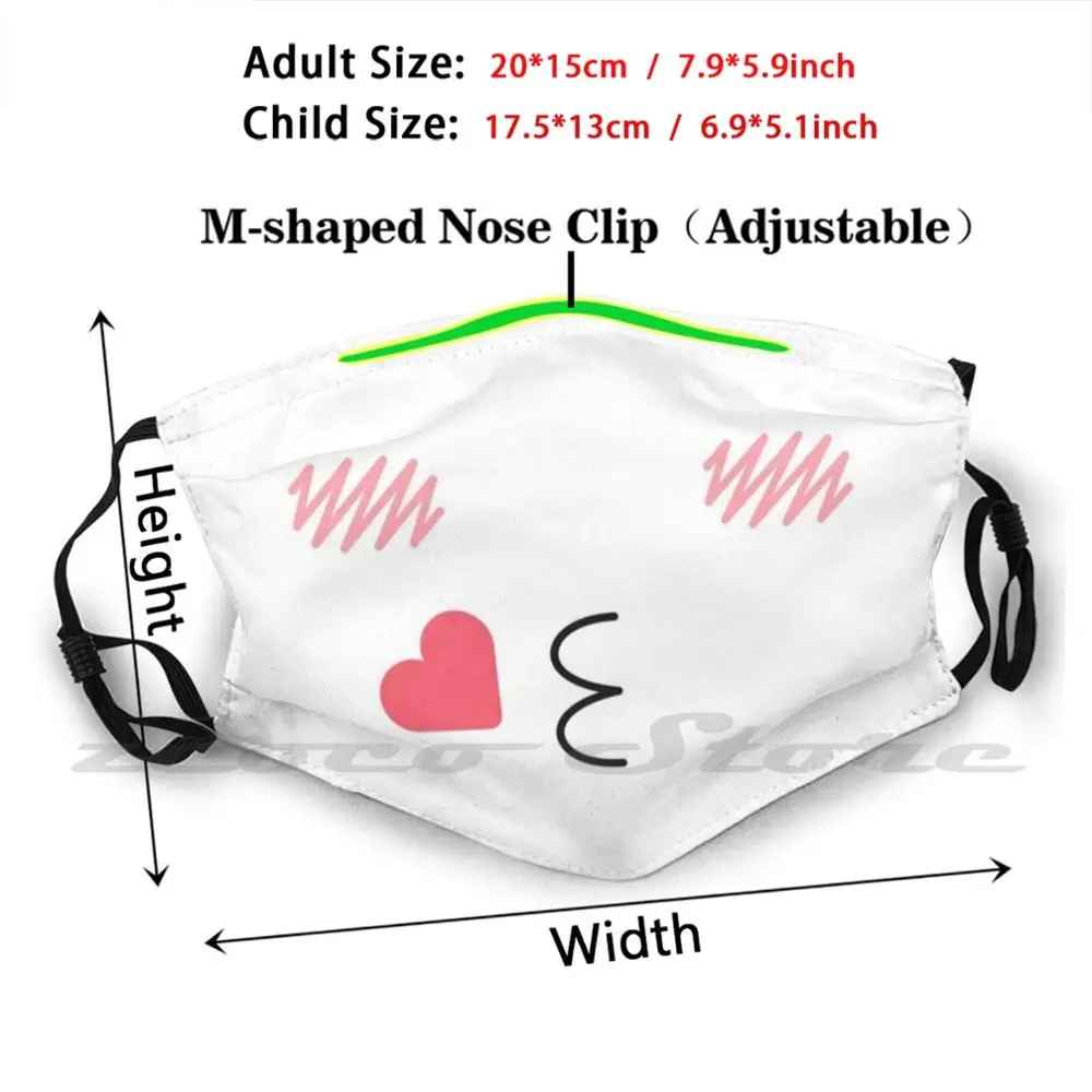 Face Blowing A Kiss Pattern Kawaii Custom Pattern Washable Filter Pm2.5 Adult Kids Mask Face Kiss Kissing Blowing Cute