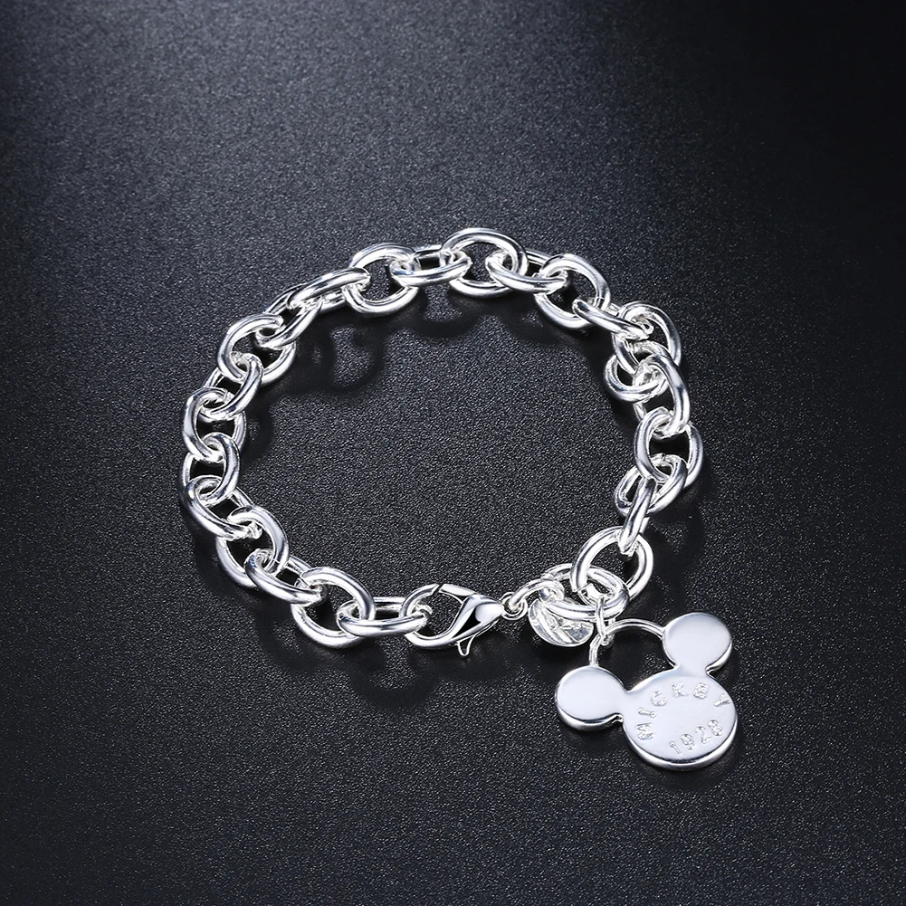 2022 New Charm 925 Sterling Silver Cute Mickey Chain Bracelet for Women Lady Trendy Jewelry Gift