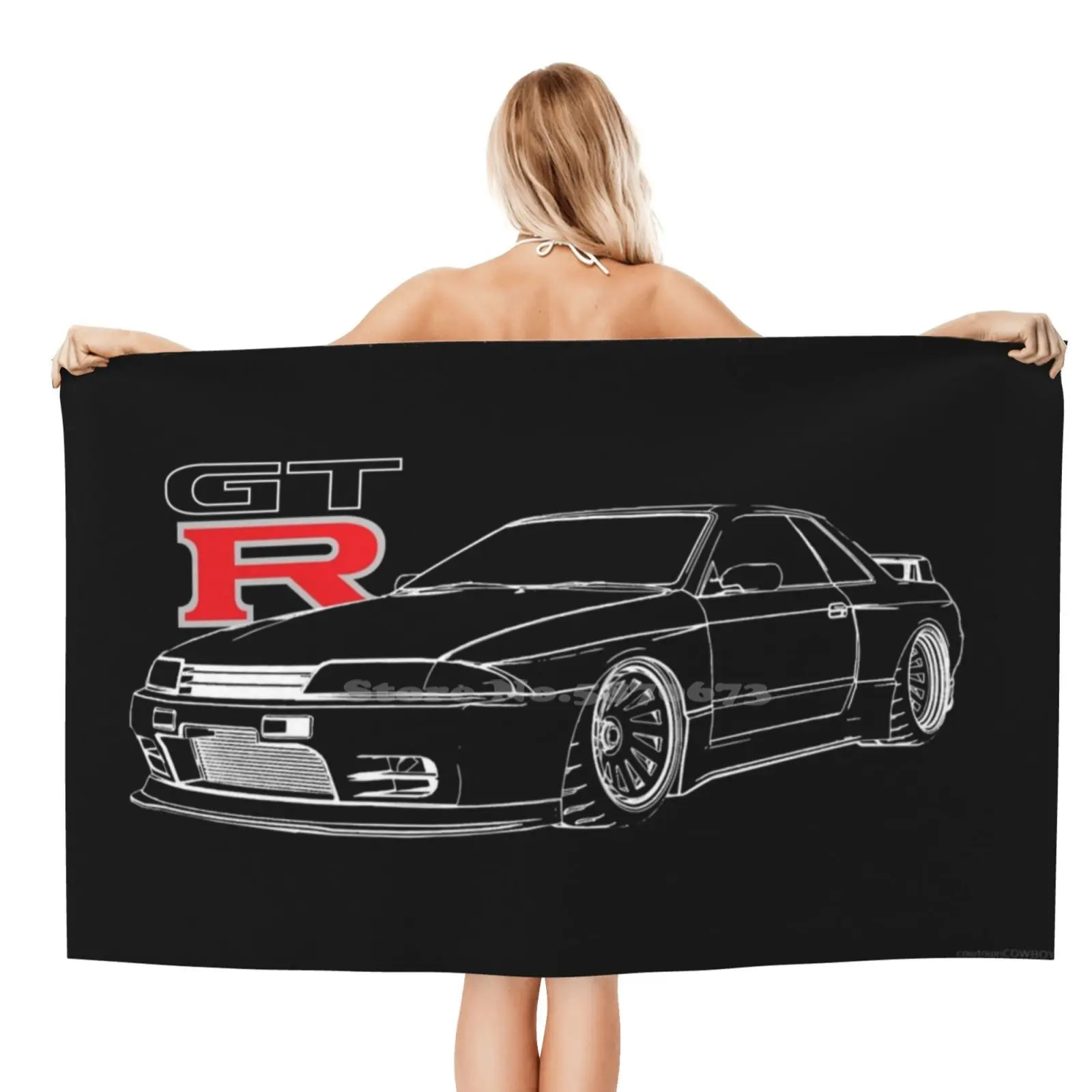 Gtr R32 Skyline Line Graphic Racing Soft Comfortable Bath Towel Outdoor Nissian Skyline R32 R33 R34 R35 Gtr V Spec Vspec Rb26