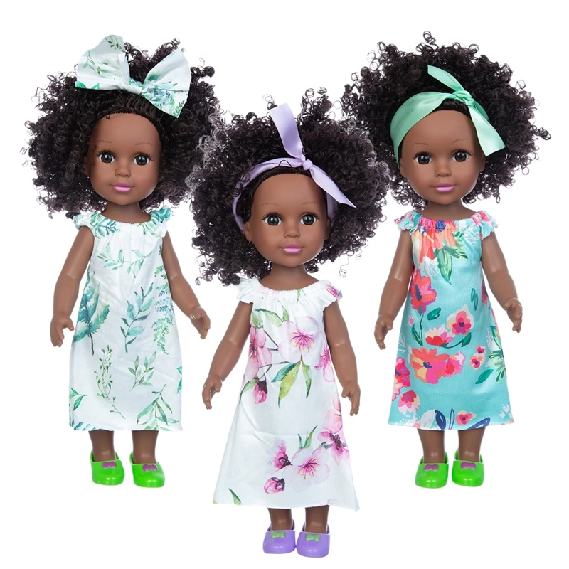 

35cm black dolls pop Africanreborn silicone viny 14inch girl poupee boneca baby soft toy girl todder