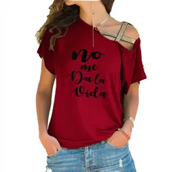 Non mi dà la vita lettera spagnola stampa moda estate donna T-shirt manica corta Casual irregolare inclinato croce fasciatura tee top