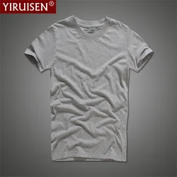 Comfortable T-Shirt Men YIRUISEN Solid Vintage Tshirts 100% Cotton Homme Comfortable Tees For Male Top Quality Soft Short Sleeve