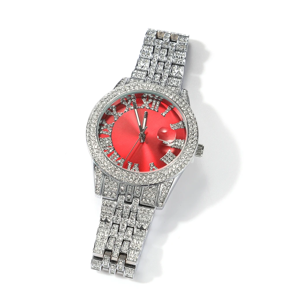 De Bling Koning Luxe Pols Wacth Grote Roze Wijzerplaat Volledige Iced Out Two Tone Quartz Klok Business Waterdichte Horloges Voor mannen Vrouwen