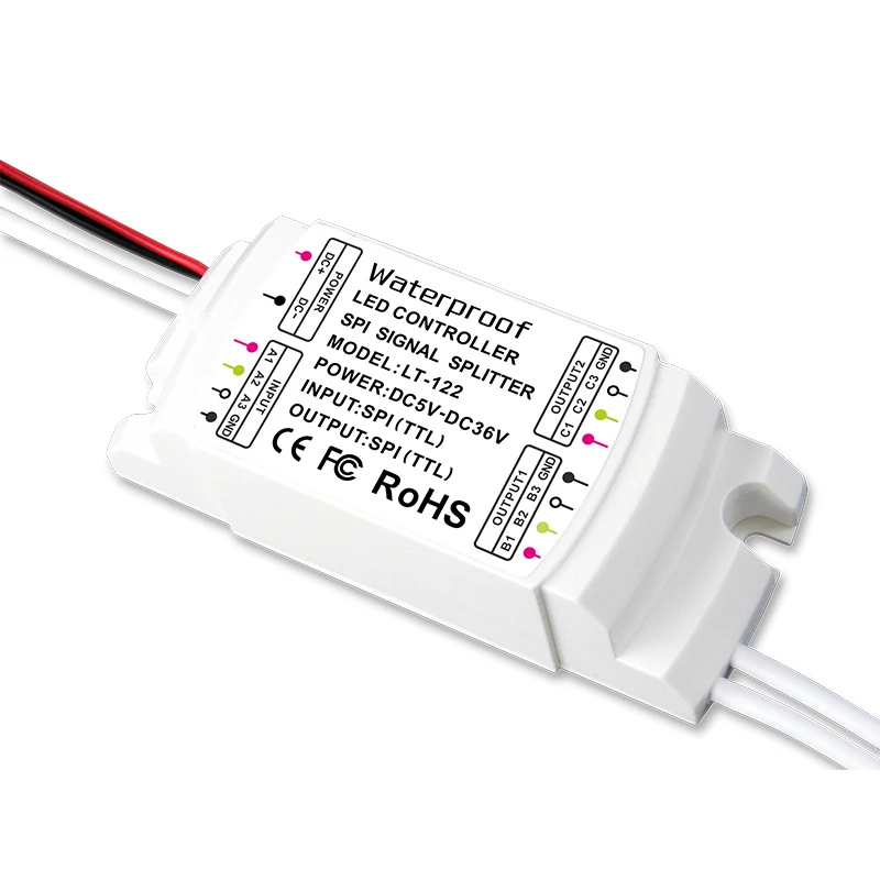 

LTECH IP67 Water-proof SPI(TTL) Signal Amplifier SPI Power Repeater 2 Channel DC 5-36V LT-122