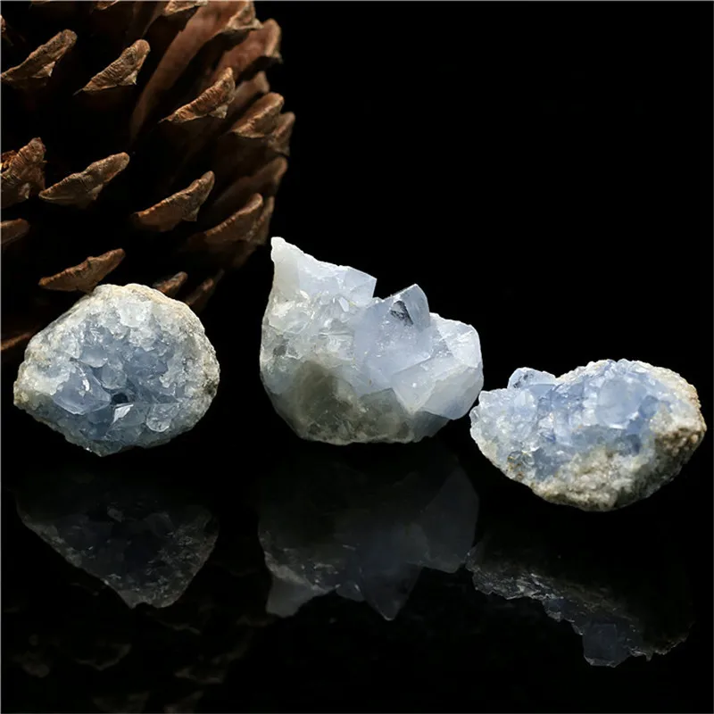 1pc Natural Celestine Stone Cluster Mineral Specimens Rough Natural Quartz Raw Stone Ornaments for Home Aquarium Decoration