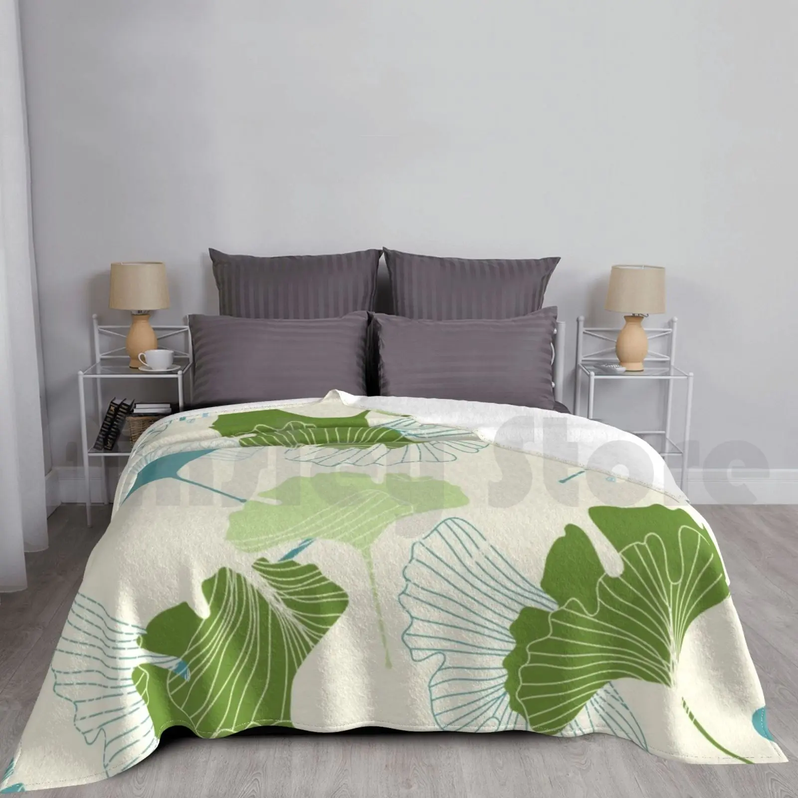 Blanket Ginkgo Leaves 1156 Leaves Nature Ginkgo Pattern Collection Coordinate Green Blue