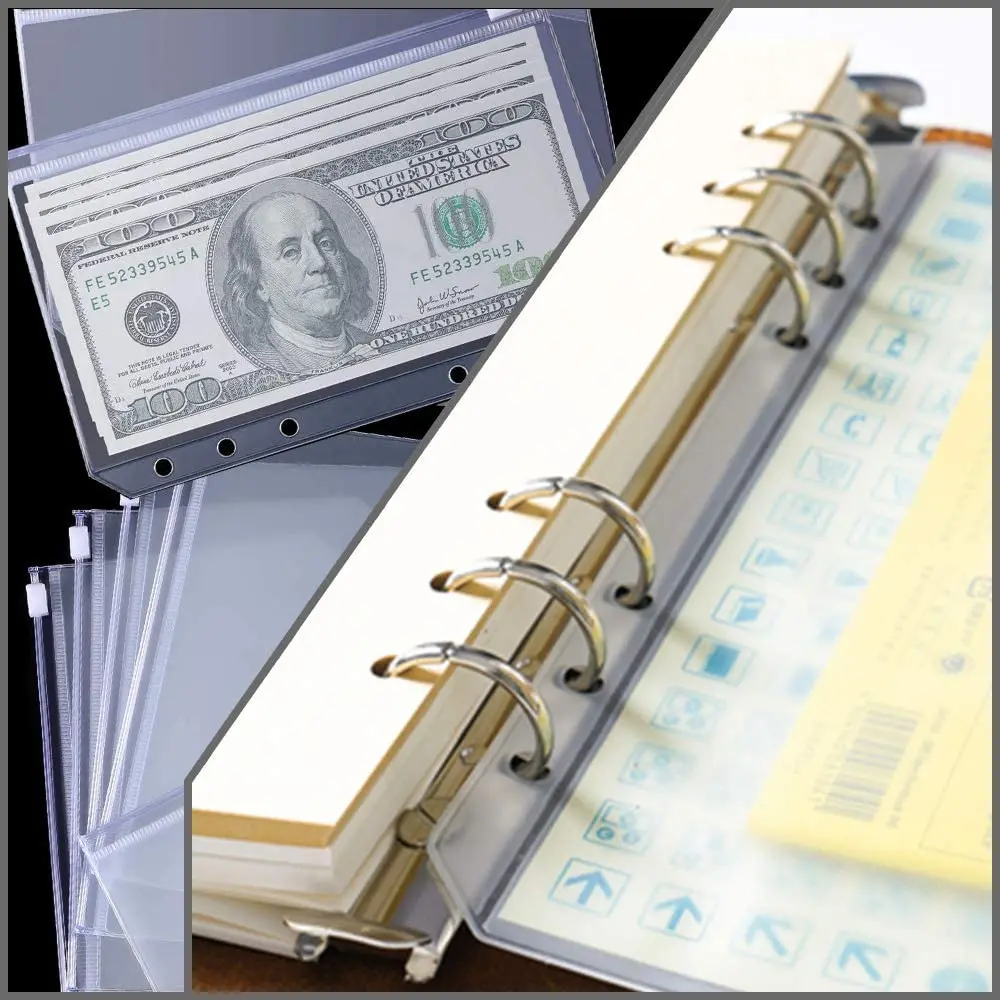 NEW A6 Clear Soft PVC Notebook Binder Cover Planner 6-Ring Loose-Leaf Folder Cash Budget Envelope System with 10 PCS Pockets
