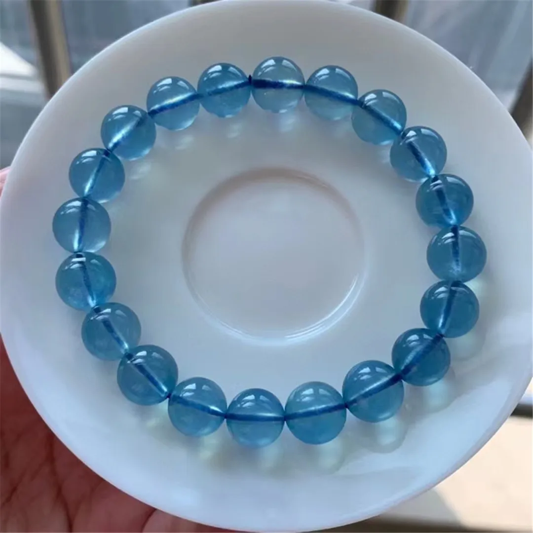 10mm Natural Ocean Blue Aquamarine Bracelet Jewelry For Women Men Healing Wealth Love Gift Crystal Beads Stone Strands AAAAA