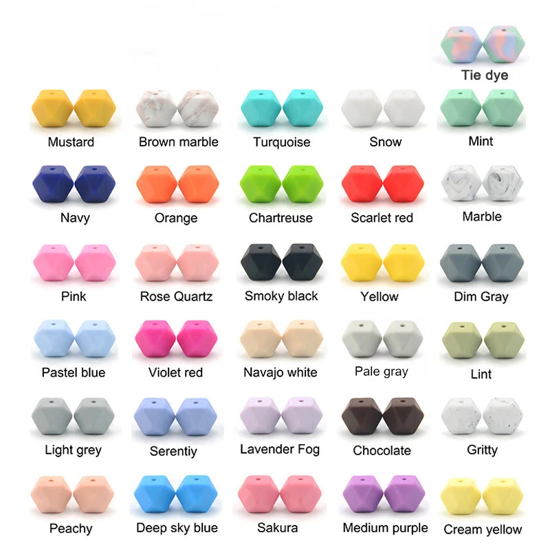 50pcs/lot 14mm Hexagon Mini Smaller Beads Teething Necklace Silicone Teething Beads For Baby Teether BPA Safe Beads