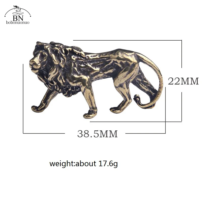 Retro Brass Lion King Miniatures Figurines Desktop Ornaments Pure Copper Statue Metal Crafts Home Decorations Keychain Pendants