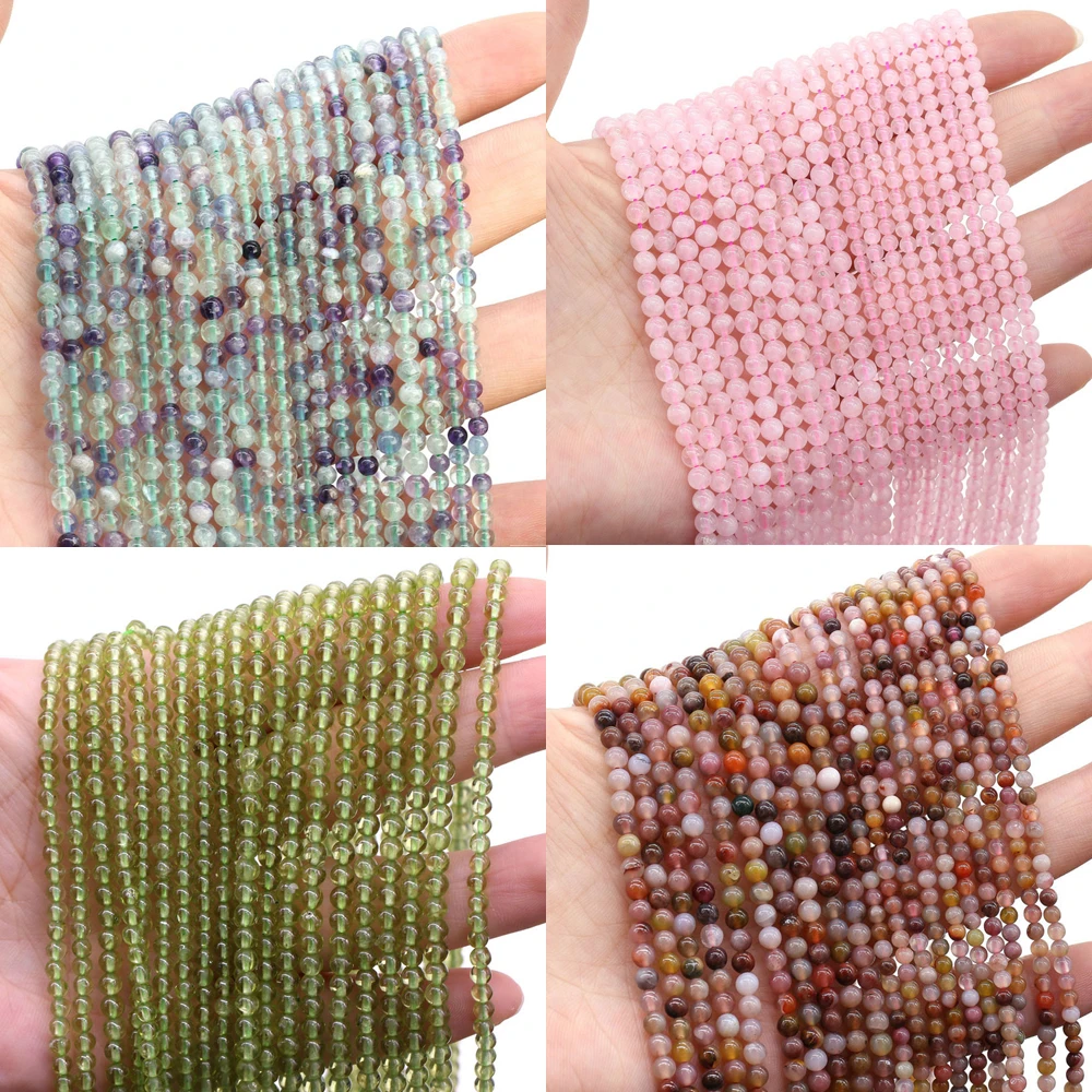 Natural Stone Rose Pink Quartz Round Beads Agates Crystal Loose Beads for DIY Jewelry Making Necklace Bracelet Accessories 38cm