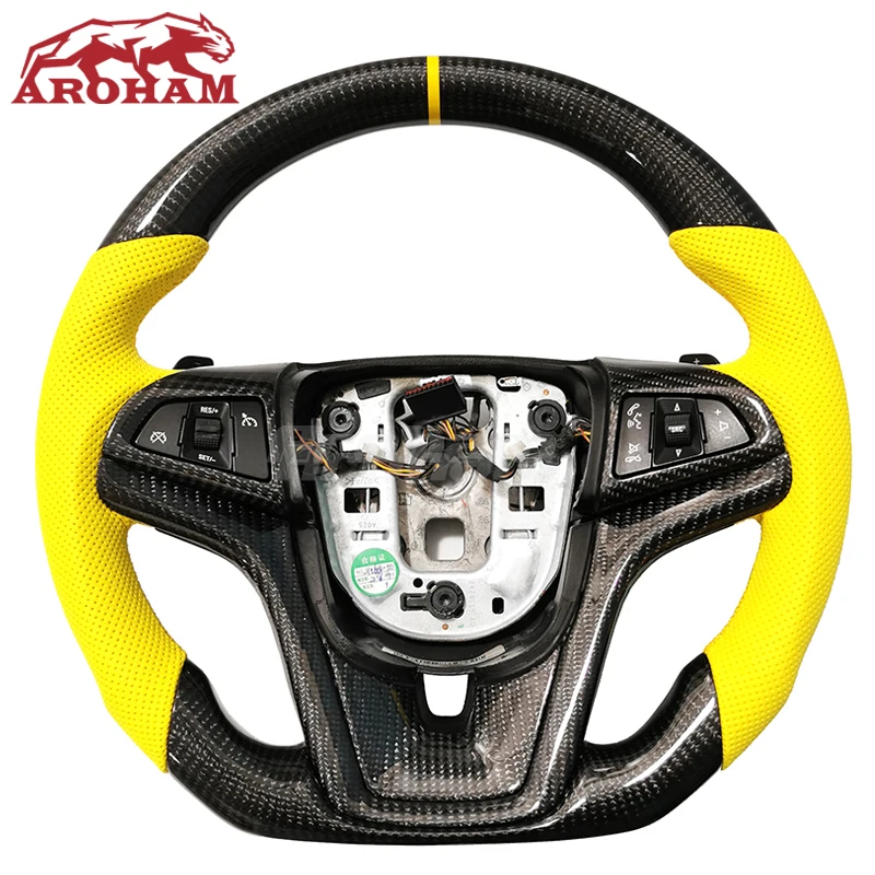 

Carbon Fiber Yellow Perforated Leather Steering Wheel For Chevrolet Camaro 2013 3.6 LT 2011 2012 2014 2015