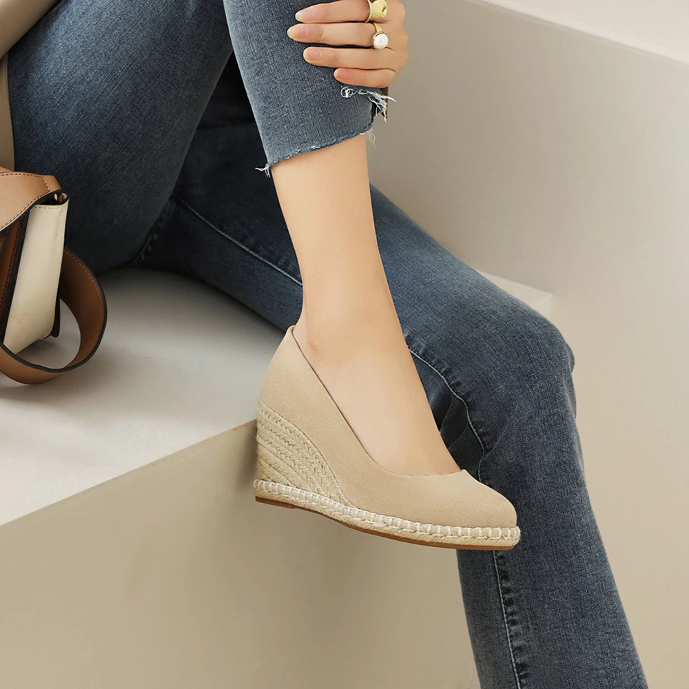 Brand Design Ladies Espadrille Wedges Casual High Heels 2024 New Pumps Women Shallow Platform Shoes Woman Flax Hemp Canvas Shoes