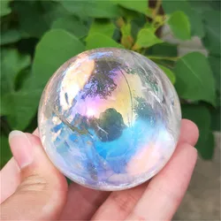 Natural Crystals Ball Electroplated Aura Clear Quartz Sphere For Room Decroom Decor