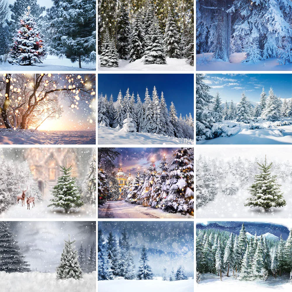 

Dreamy Winter Photozone Snow Pine Trees Forest Sunset Glow Photography Backgrounds Snowfield Photo Backdrop Christmas Photophone