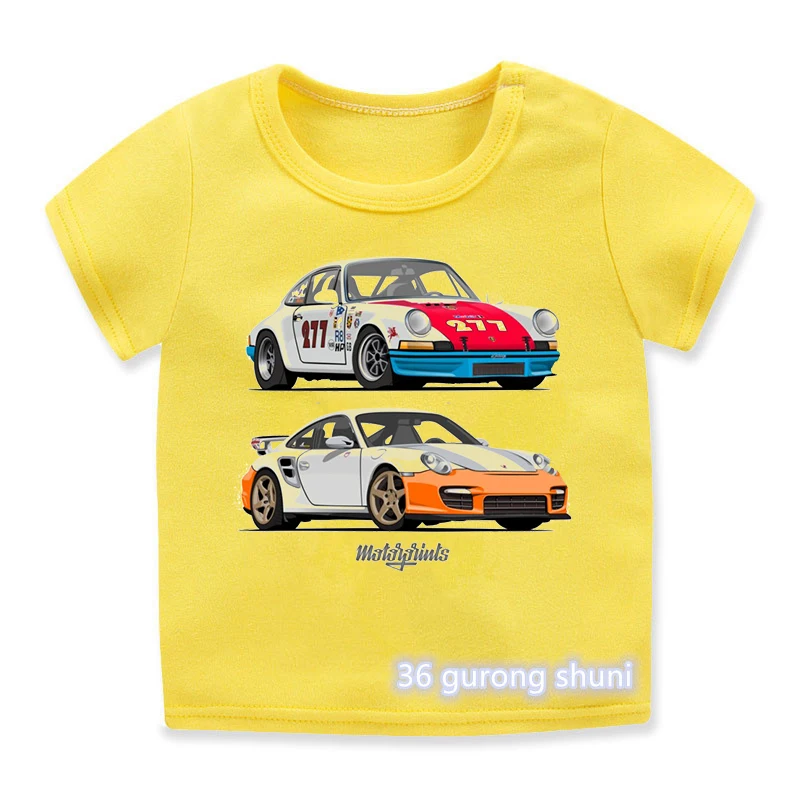 New arrival 2024 boys t shirt funny car cartoon print kids clothes summer casual hip hop boys t-shirt high quality yellow tops