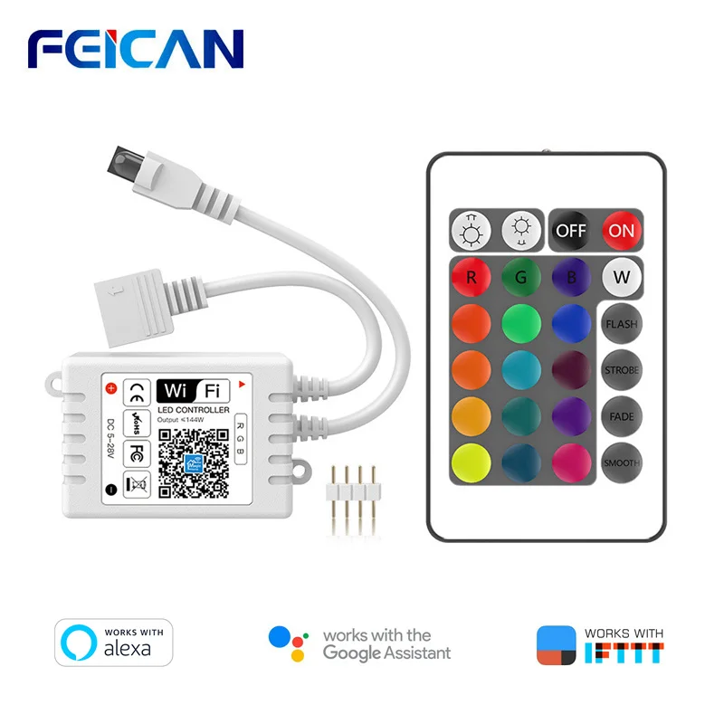 RGB Controller 4Pin WiFi LED Strip Controller Smart LED Lights Support Alexa, Google Home, IFTTT 5-24v for SMD5050/2835