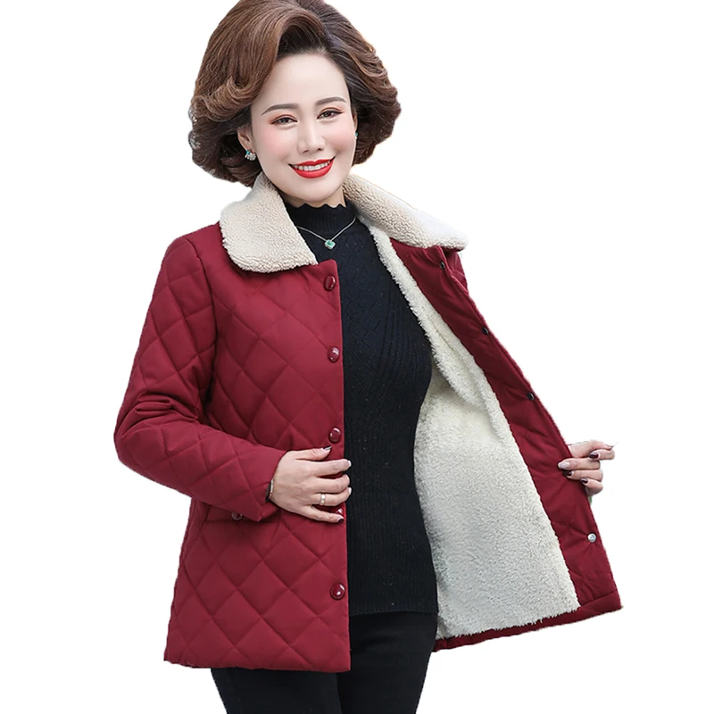 

Middle-aged Elderly Women Cotton Coat Parker 2022 NEW Autumn Winter Jacket Short Add Velvet Keep Warm Outerwear Tops 5XL