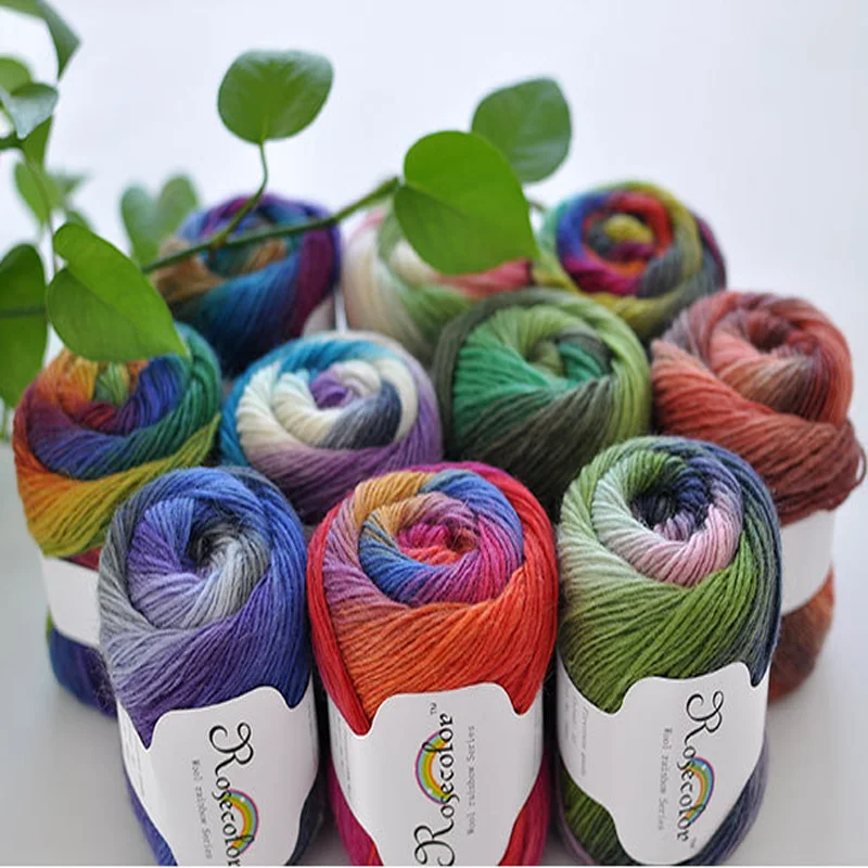 100% Wool Yarn Rainbow Color for Hand Knitting Crochet Plush Thickness Lanas Thread DIY Soft Scarf Shawl Sweater Free Shipping