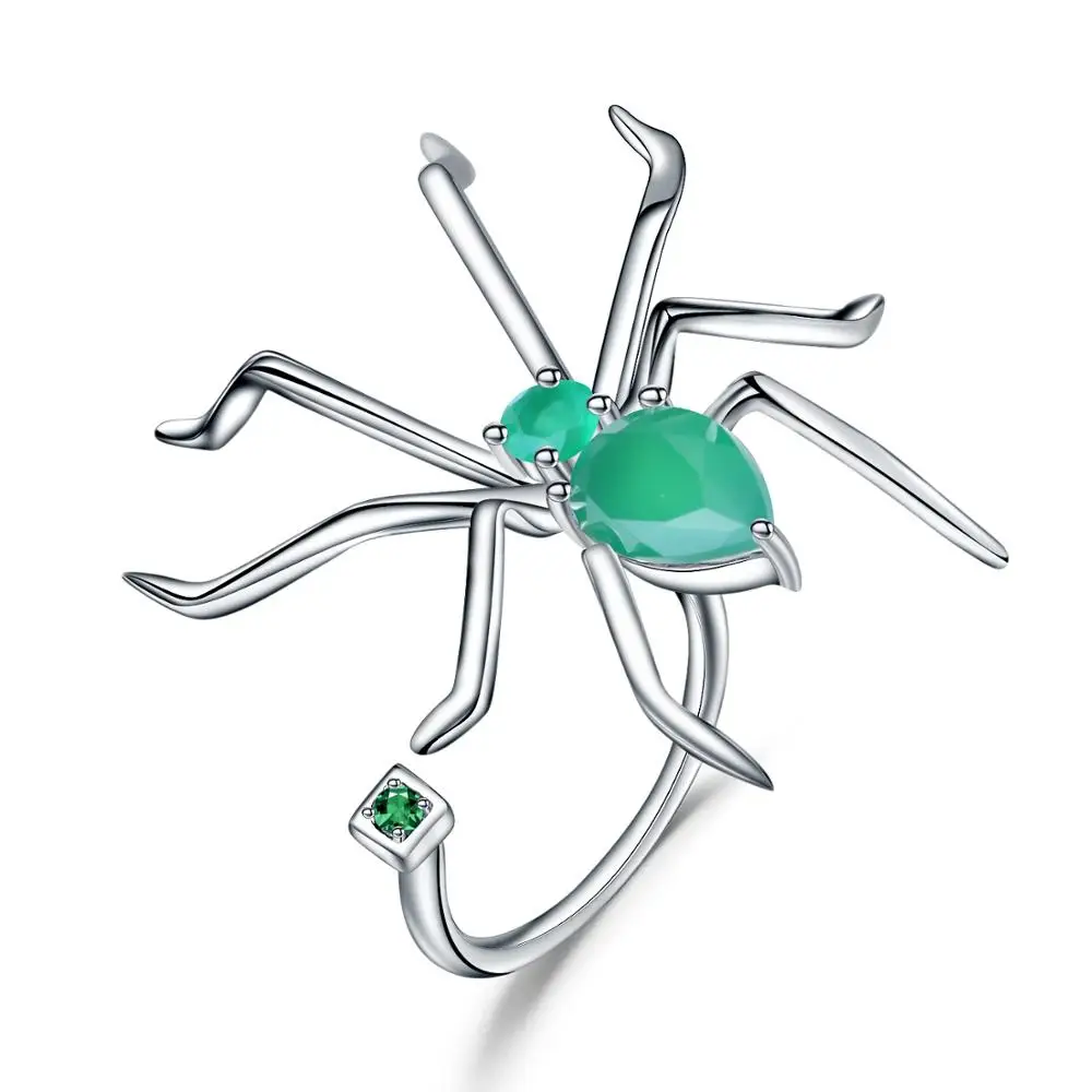 GEM'S BALLET Natural Green Agate Gemstone Spider Rings for Women Pure 925 Sterling Silver Trendy Party Ring Fine Jewelry Gift