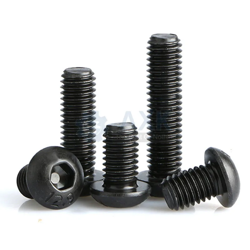 50Pcs M2 M2.5 M3 M4 ISO7380 Alloy Steel 10.9 Level Black Hexagon Socket Button Head Screw Furniture Mushroom Cap Hex Bolts HW041