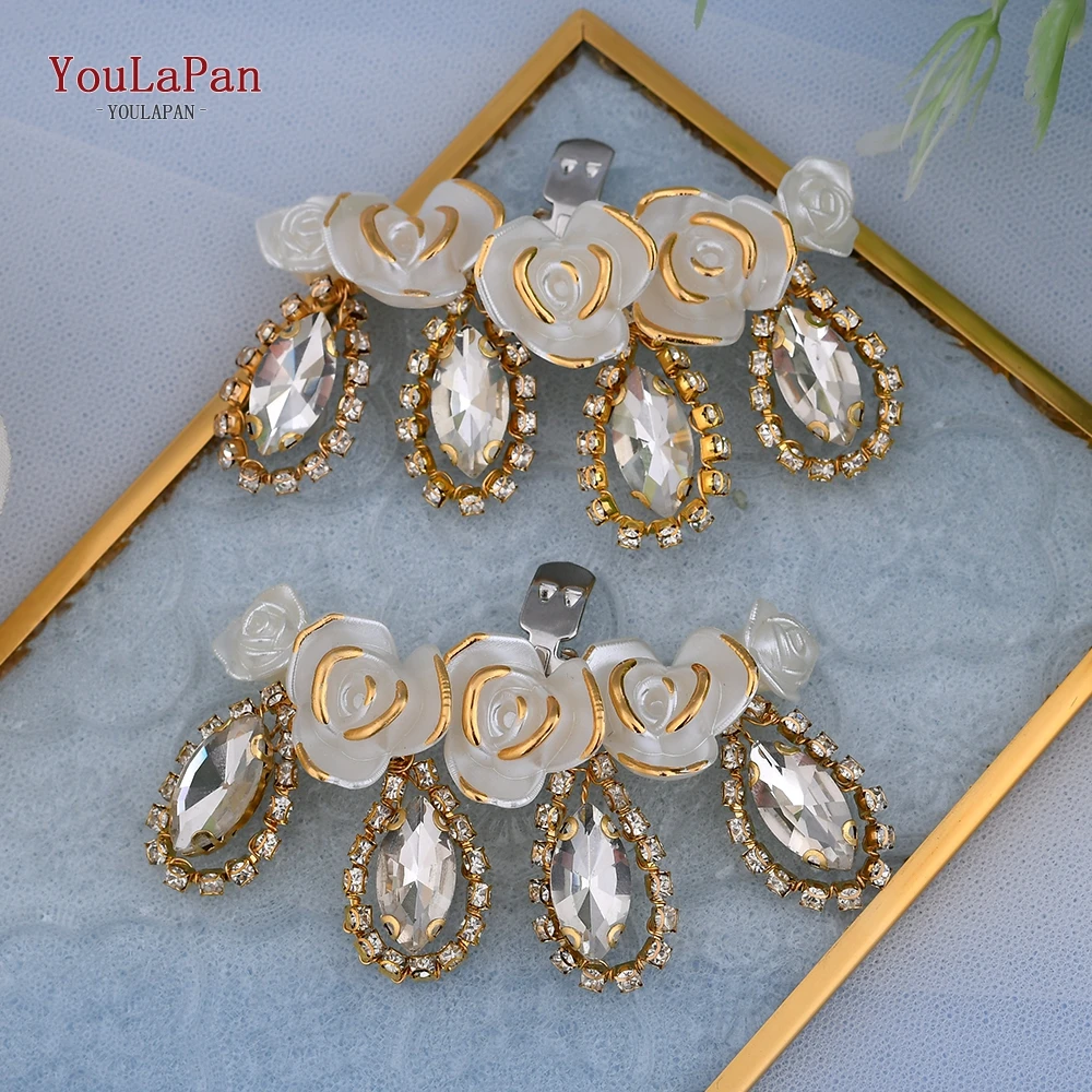 YouLaPan-hebilla para zapatos de novia para mujer, Clips decorativos brillantes con diamantes de imitación, hebilla con dijes, Clips para zapatos de Ojos de caballo, X29, 2 unidades por lote