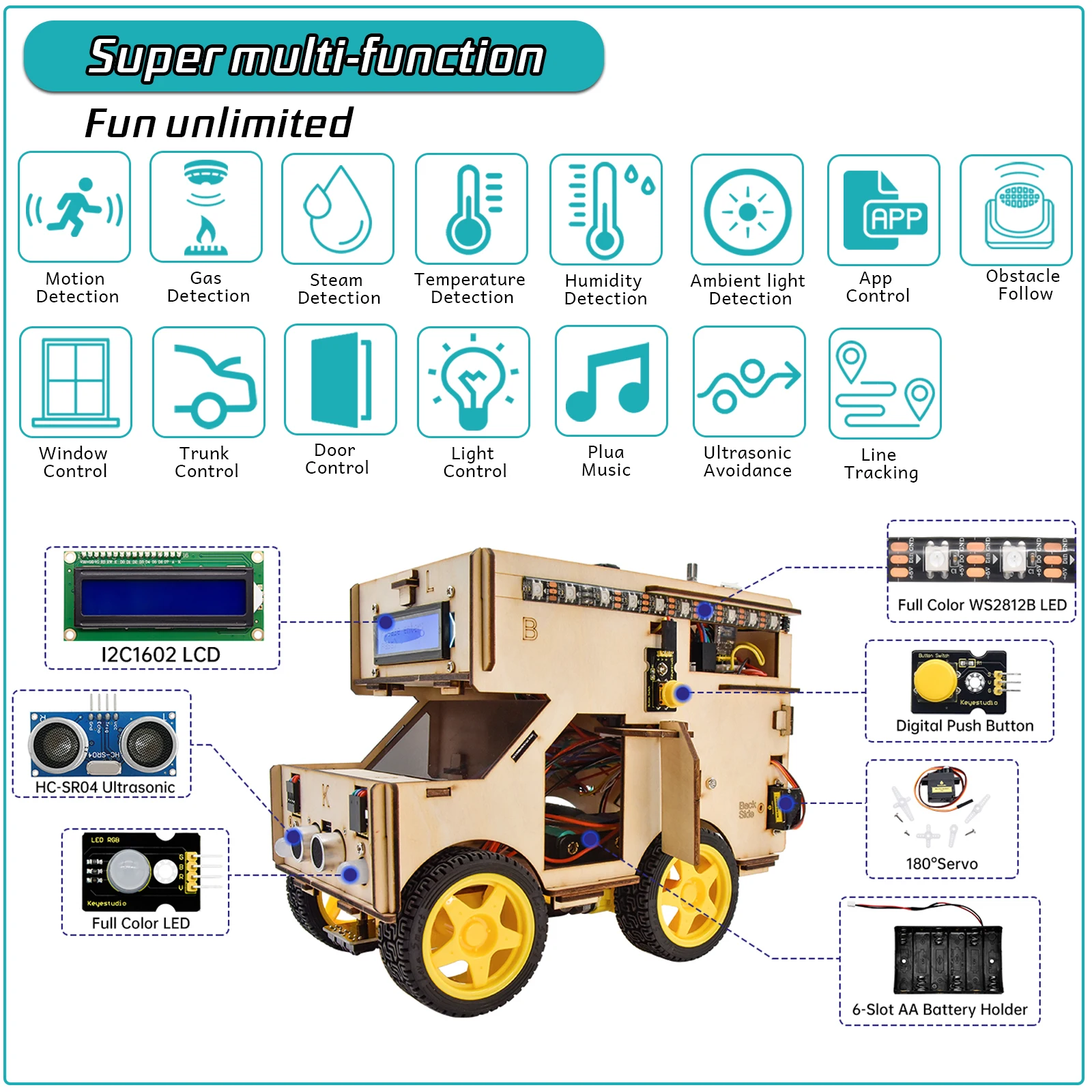 Keyestudio Smart RV Robot  Starter  Kit  Motorhome House Car for Arduino Robot  STEM  Programming  Toys for Kids Android/IOS