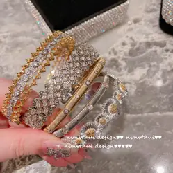 Italian hand-drawing craftsmanship retro lace bracelet luxury court mesh full rhinestone women gorgeous golden widen bracelet