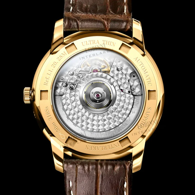 LOBINNI ساعة أوتوماتيكية للرجال 39.8 ملم ساعة يد ميكانيكية عتيقة رفيعة للغاية 50 متر مقاومة للماء مرآة الياقوت ST17 Mov.