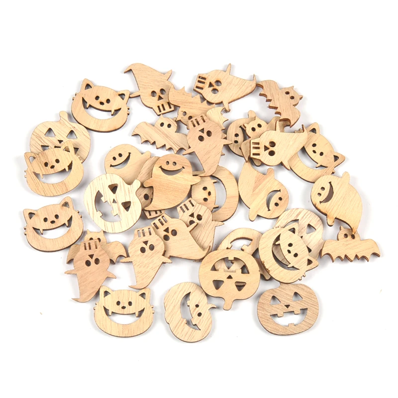 25pcs Horror Pumpkin Ghost Cat Natural Wooden Pendant Halloween Party Decoration Ornaments kids Handmade Crafts Gifts Home Decor